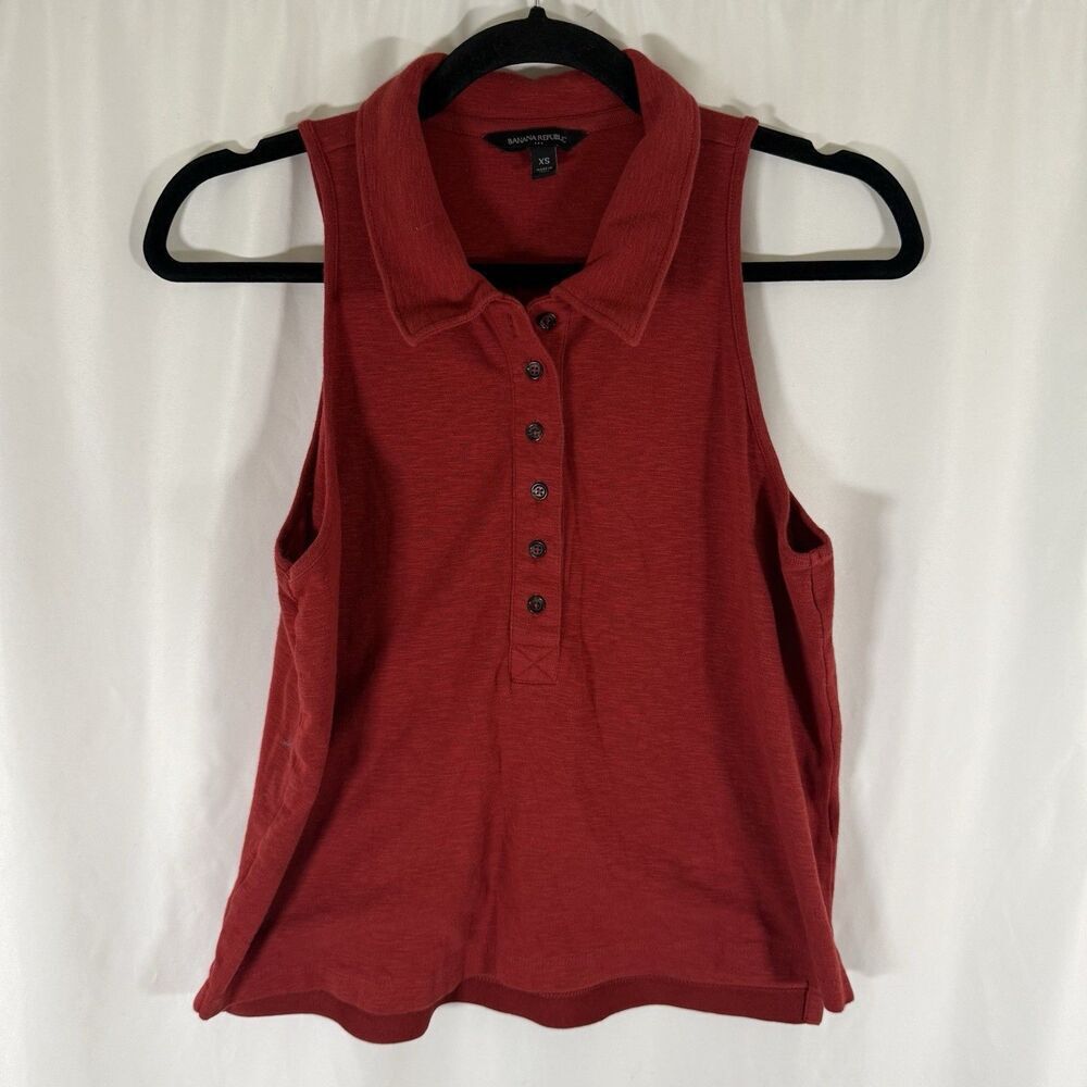 Banana Republic Tank Top Women's XS Red Collared Cotton Blend 1/2 Button